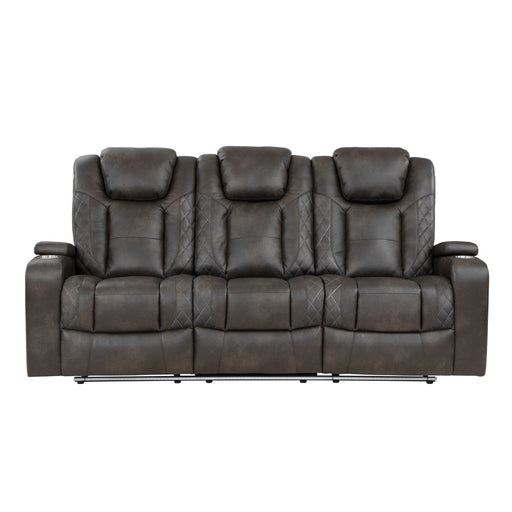 Tabor Power Double Reclining Sofa with Center Drop-Down Cup Holders, Power Headrests, Storage Arms and Cup holders