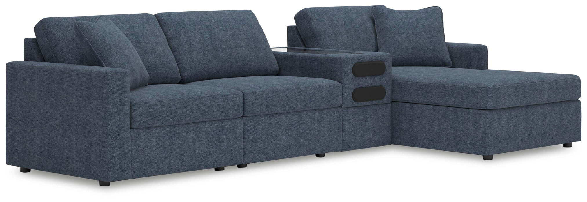 Modmax 4-Piece Sectional with Chaise - RAF Corner Chaise, Armless Chair, Console with Audio System, LAF Corner Chair