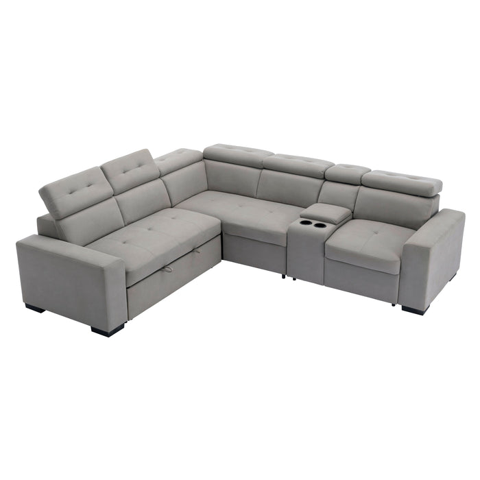 Farrah (3)3-Piece Sectional with Adjustable Headrests, Pull-out Bed and Console