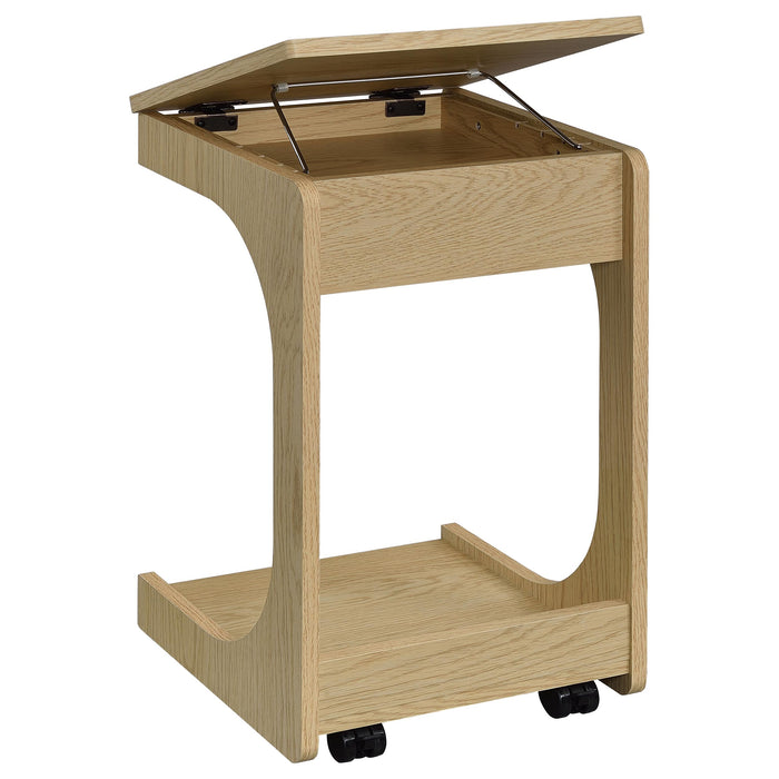 Ralston C-Shaped Lift-Top Sofa Side Table With Casters Light Oak