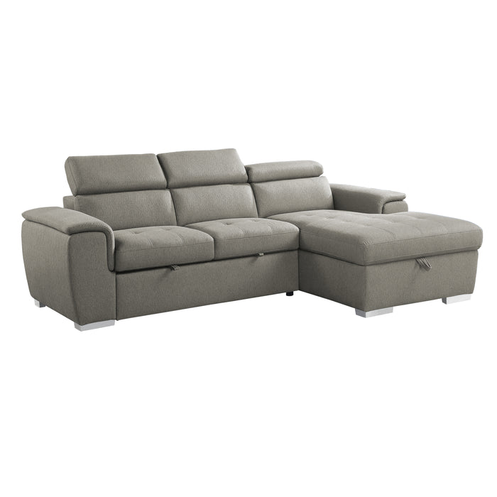 Berel (2)2-Piece Sectional with Adjustable Headrests, Pull-out Bed and Right Chaise with Hidden Storage