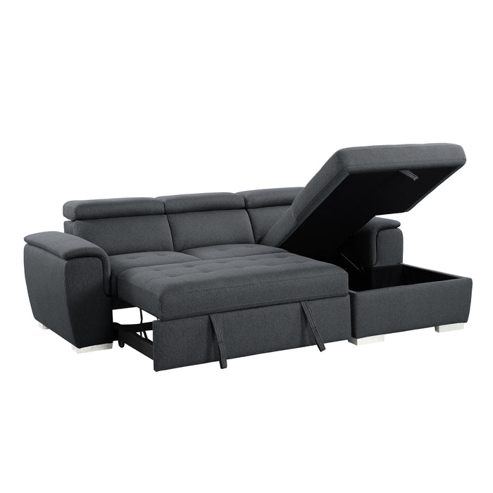 Berel (2)2-Piece Sectional with Adjustable Headrests, Pull-out Bed and Right Chaise with Hidden Storage