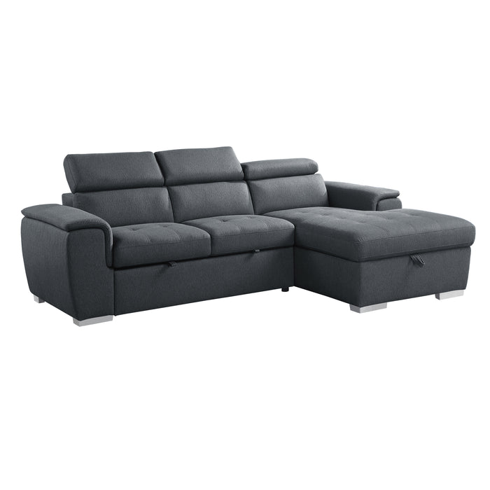 Berel (2)2-Piece Sectional with Adjustable Headrests, Pull-out Bed and Right Chaise with Hidden Storage