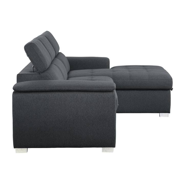 Berel (2)2-Piece Sectional with Adjustable Headrests, Pull-out Bed and Right Chaise with Hidden Storage