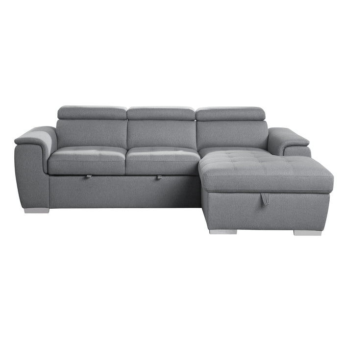 Berel (2)2-Piece Sectional with Adjustable Headrests, Pull-out Bed and Right Chaise with Hidden Storage