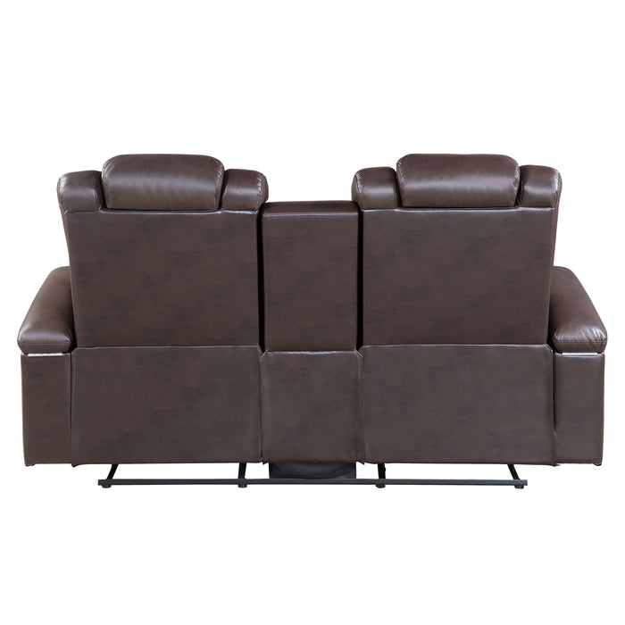 Caelan Power Double Reclining Love Seat with Center Console, Power Headrests, Storage Arms and Cup holders