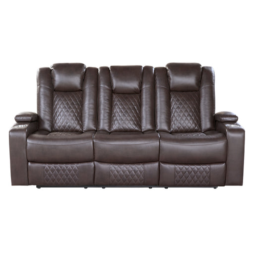 Caelan Power Double Reclining Sofa with Center Drop-Down Cup Holders, Power Headrests, Storage Arms, Cup holders and Reading Lights