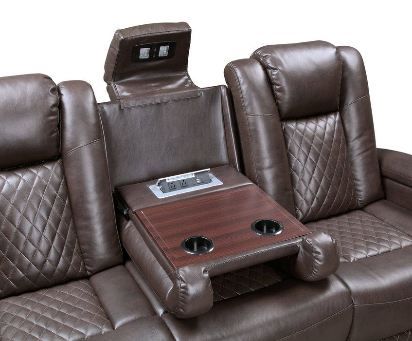 Caelan Power Double Reclining Sofa with Center Drop-Down Cup Holders, Power Headrests, Storage Arms, Cup holders and Reading Lights