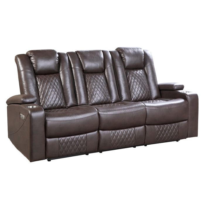 Caelan Power Double Reclining Sofa with Center Drop-Down Cup Holders, Power Headrests, Storage Arms, Cup holders and Reading Lights