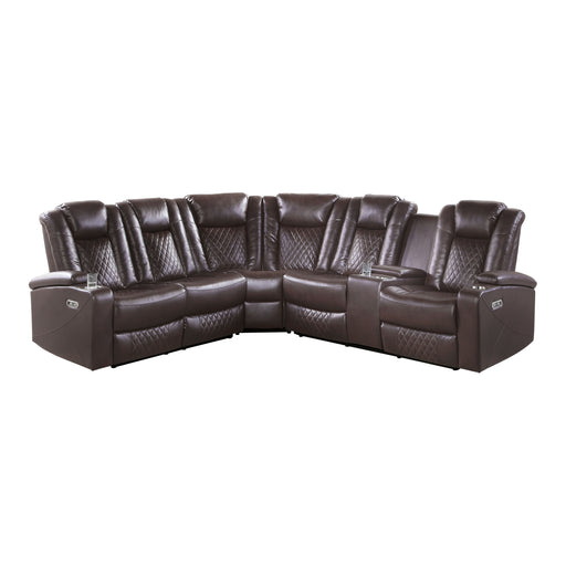 Caelan (3)3-Piece Reclining Sectional with Drop-Down Cup Holders, LED Lights, Console, Storage Arms with Cup holders