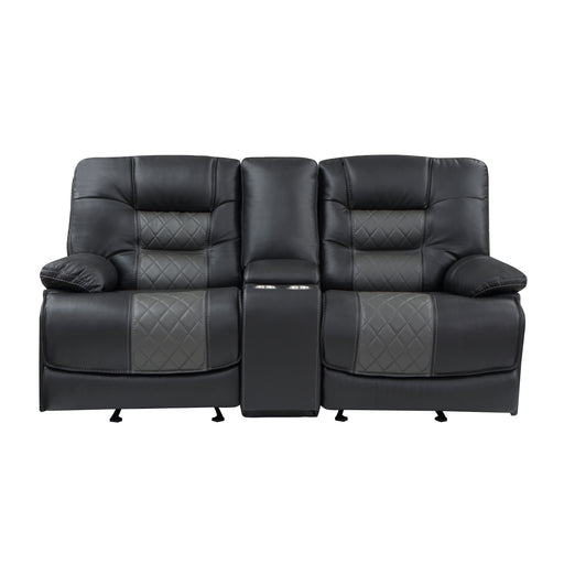Fabian Double Glider Reclining Love Seat with Center Console, Receptacles and USB Ports