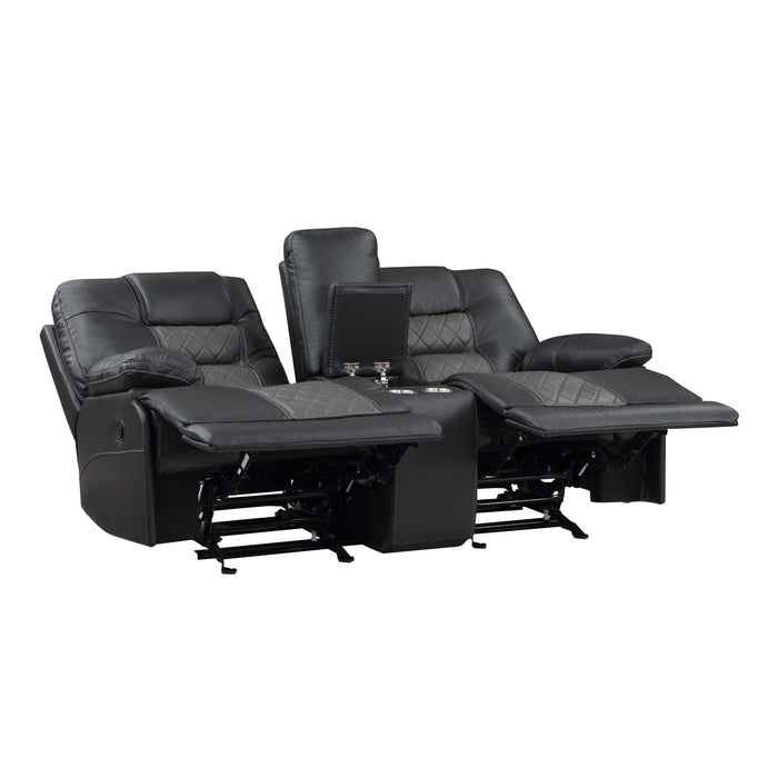 Fabian Double Glider Reclining Love Seat with Center Console, Receptacles and USB Ports