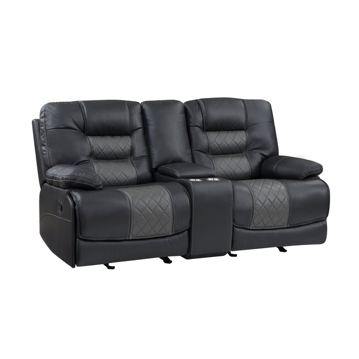 Fabian Double Glider Reclining Love Seat with Center Console, Receptacles and USB Ports