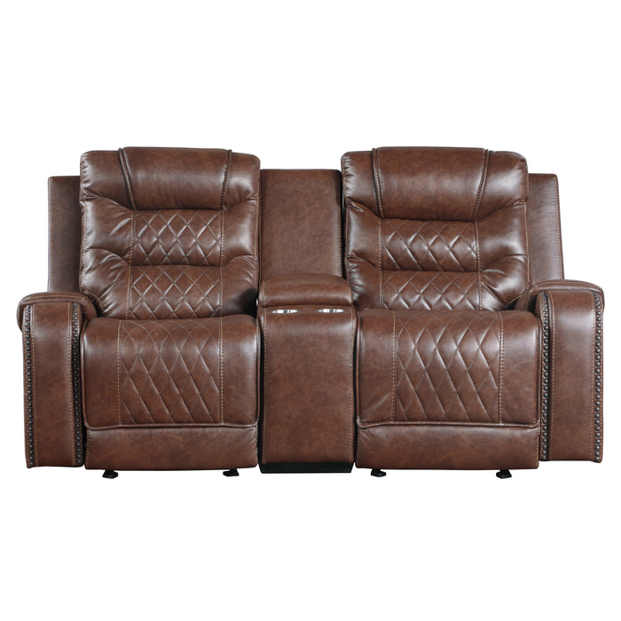 Putnam Double Glider Reclining Love Seat with Center Console, Receptacles and USB Port