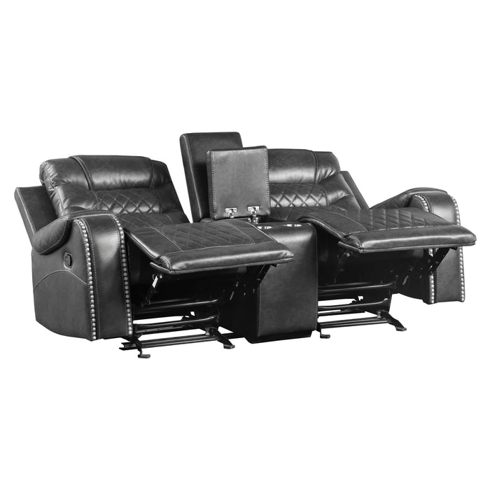 Putnam Double Glider Reclining Love Seat with Center Console, Receptacles and USB Port