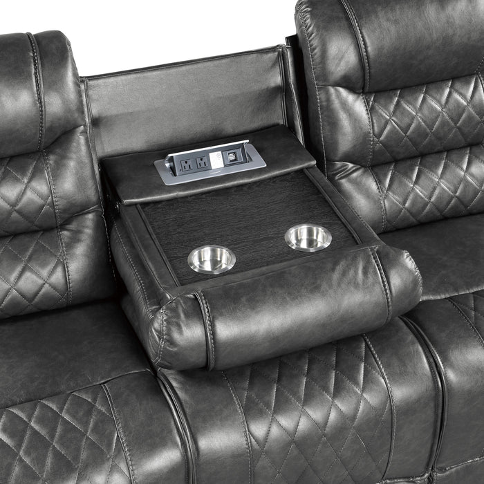 Putnam Double Reclining Sofa with Center Drop-Down Cup Holders, Receptacles and USB Ports
