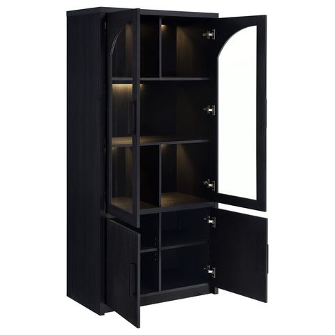 Vitrina alta Riva de 4 puertas con iluminación LED, negra