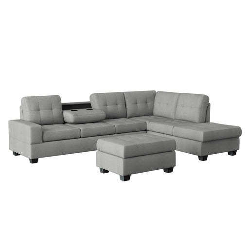 Maston (3)3-Piece Reversible Sectional with Drop-Down Cup Holders and Storage Ottoman