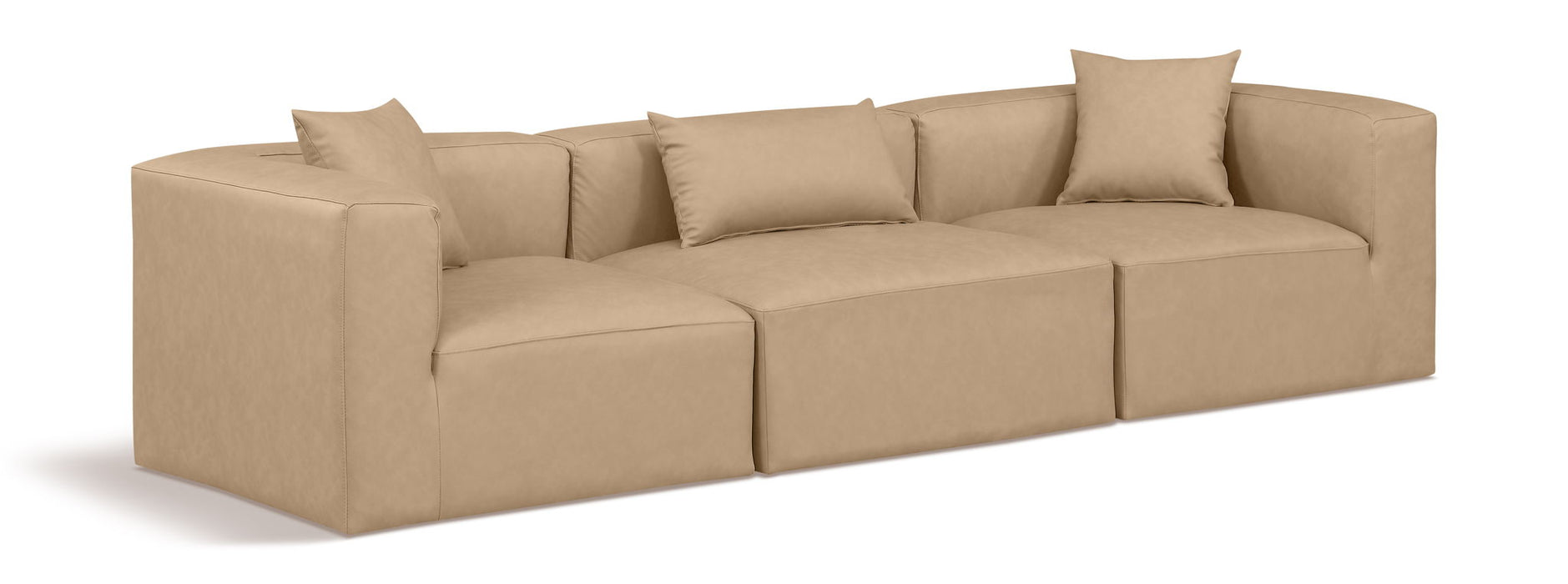 Cube 108" Vegan Leather Upholstered 3pc. Modular Sofa