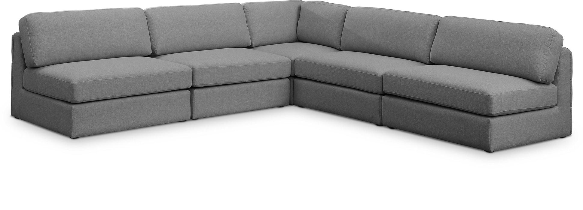 Seccional modular tapizado de tela con textura de lino Beckham de 114" de 5 piezas