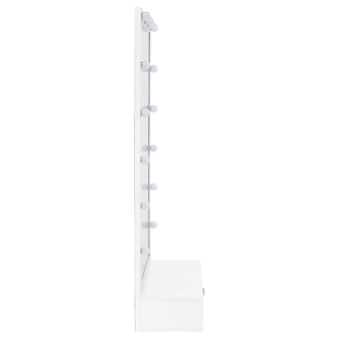 Spector 1-drawer Lighted Full-Length Floor Mirror White High Gloss