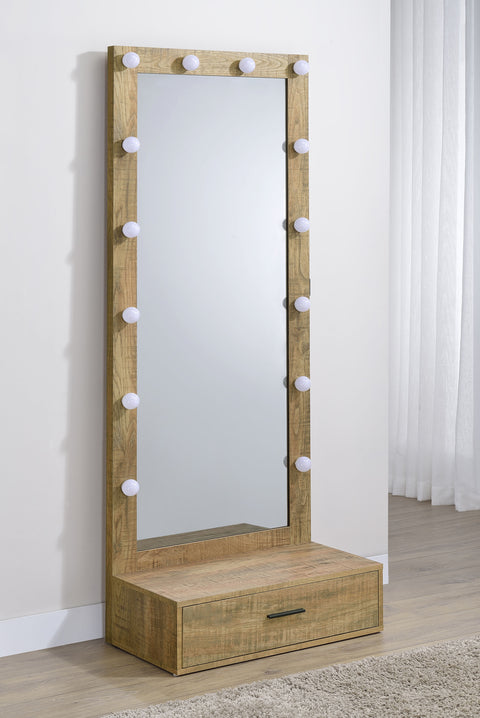 Espejo de cuerpo entero con iluminación y 1 cajón, de pie, acabado en mango Spector