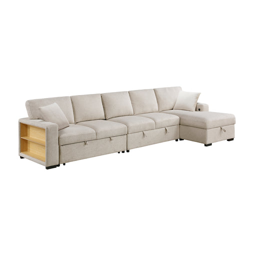 Pompano Sectional with Right Chaise, Pull-out Bed, Hidden Storages and Shelves, Charging Ports (9630BE*32LRC) - 9630BE*32LRC