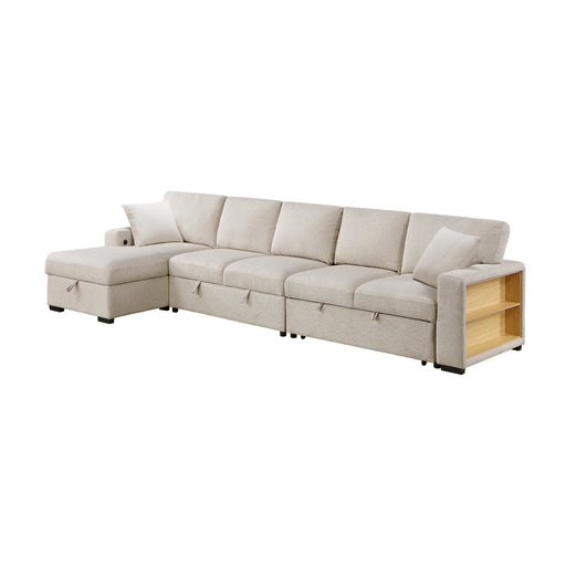 Pompano Sectional with Left Chaise, Pull-out Bed, Hidden Storages and Shelves, Charging Ports (9630BE*3LC2R) - 9630BE*3LC2R