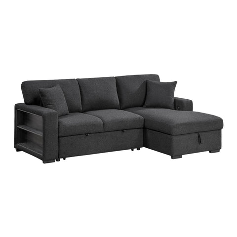 Seccional Pompano con chaise derecho, cama extraíble, almacenamiento oculto, estantes y puertos de carga (9630BK*22LRC)