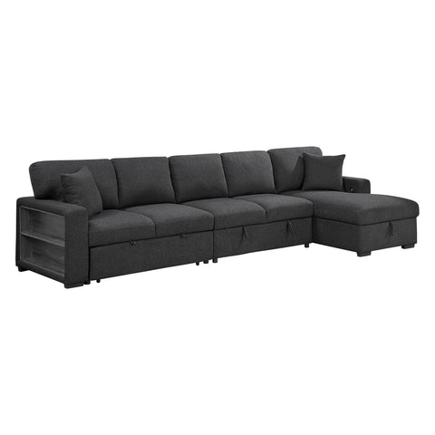 Seccional Pompano con chaise derecho, cama extraíble, almacenamiento oculto, estantes y puertos de carga (9630BK*32LRC)