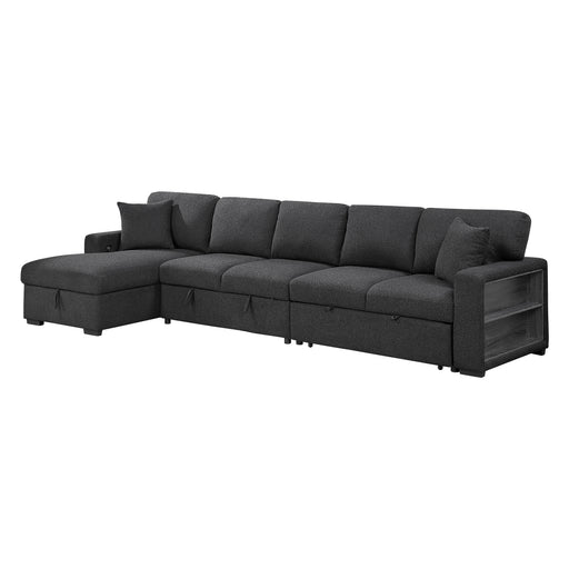 Pompano Sectional with Left Chaise, Pull-out Bed, Hidden Storages and Shelves, Charging Ports (9630BK*3LC2R) - 9630BK*3LC2R