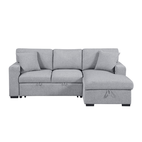 Seccional Pompano con chaise derecho, cama extraíble, almacenamiento oculto, estantes y puertos de carga (9630GY*22LRC)