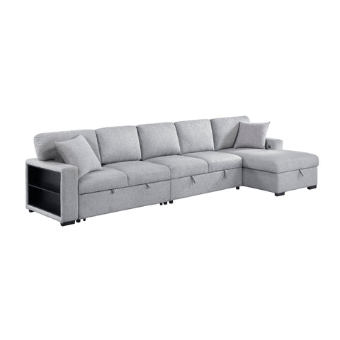 Seccional Pompano con chaise derecho, cama extraíble, almacenamiento oculto, estantes y puertos de carga (9630GY*32LRC)
