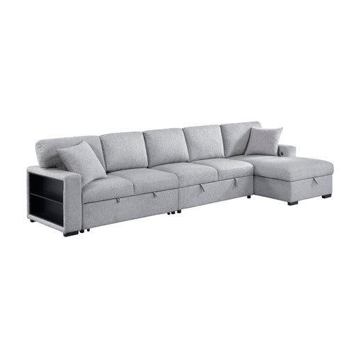 Pompano Sectional with Right Chaise, Pull-out Bed, Hidden Storages and Shelves, Charging Ports (9630GY*32LRC) - 9630GY*32LRC