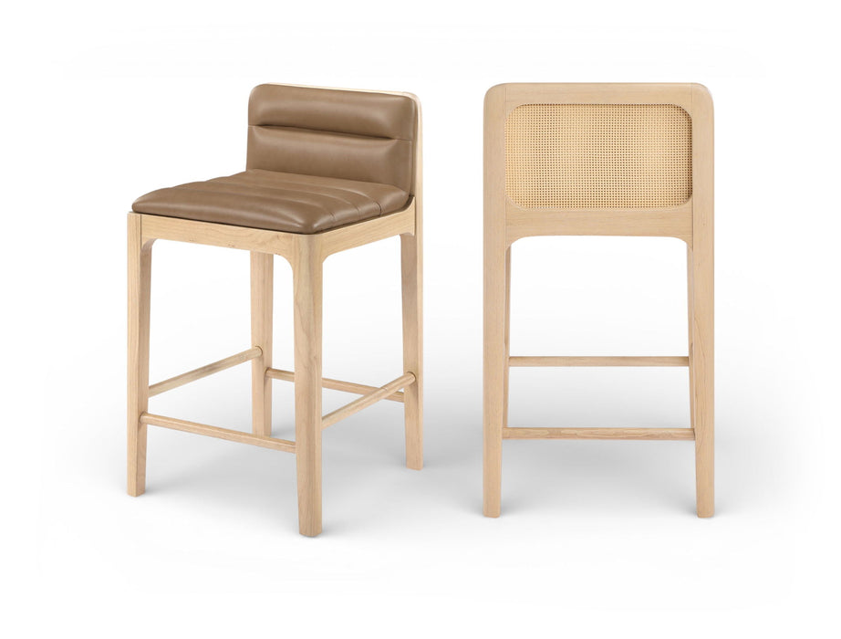 Ellis Cane And Vegan Leather Upholstered Counter Stool