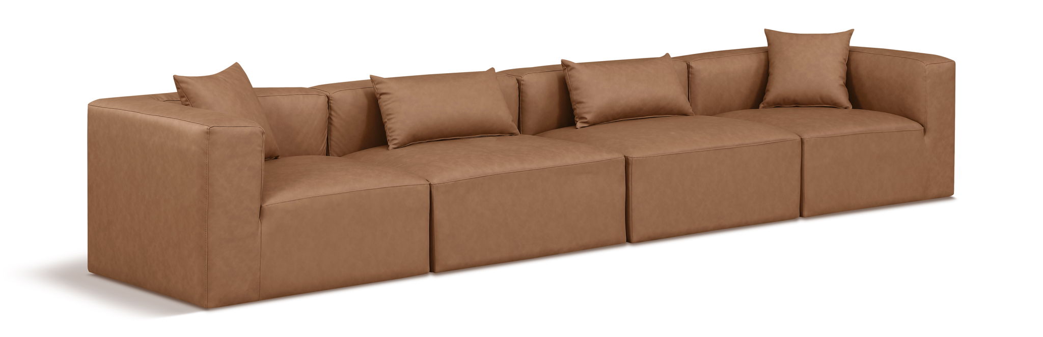 Cube 144" Vegan Leather Upholstered 4pc. Modular Sofa