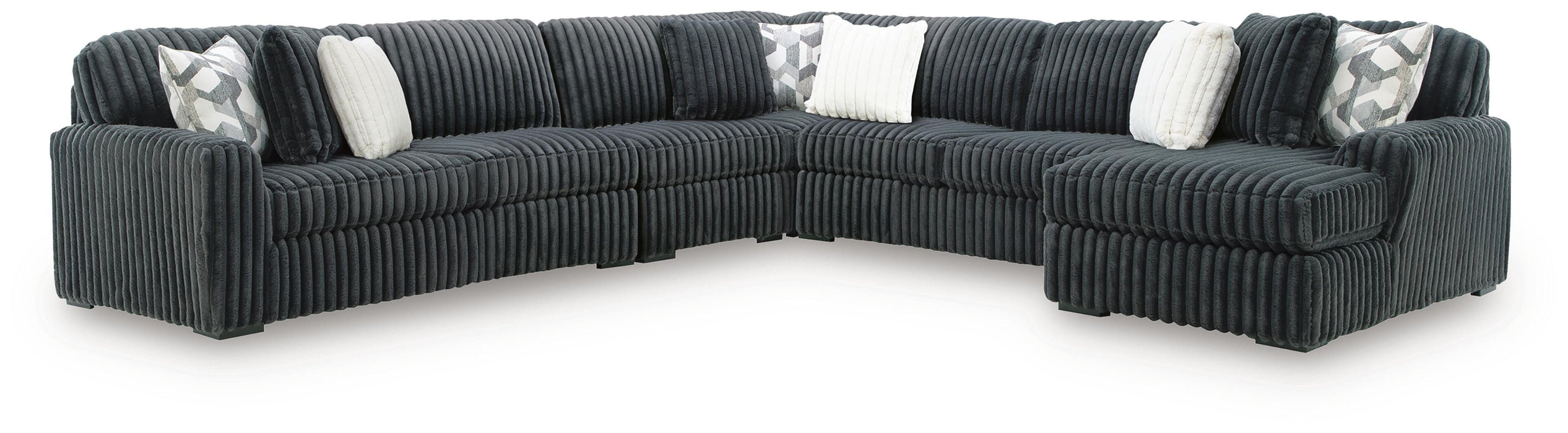 Midnight-Madness 5-Piece Sectional with Chaise - RAF Corner Chaise, Armless Chair, Armless Loveseat, LAF Sofa, Wedge
