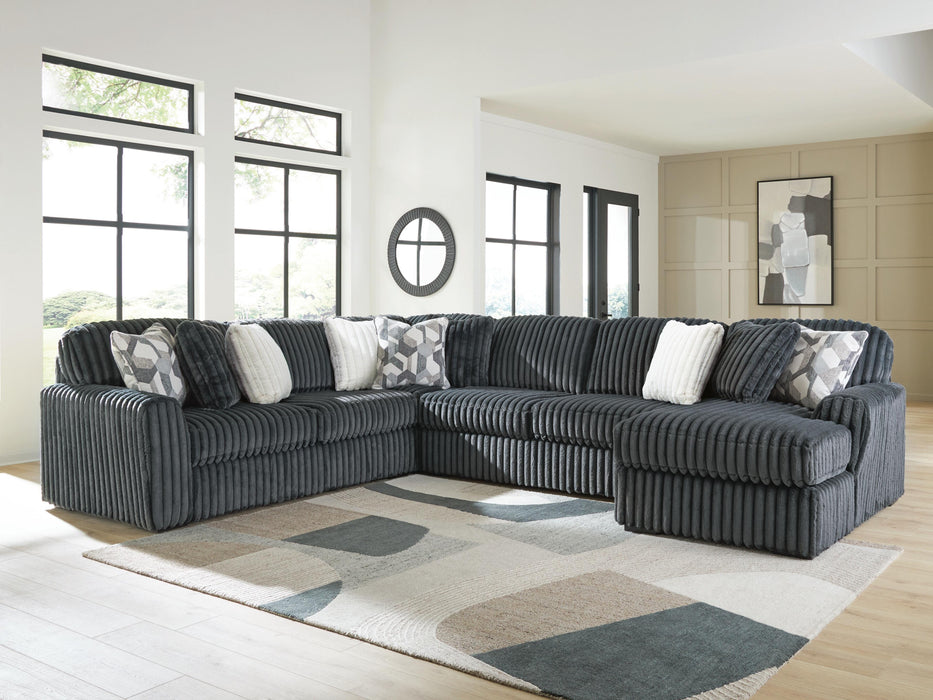 Midnight-Madness 4-Piece Sectional with Chaise - RAF Corner Chaise, Armless Loveseat, LAF Sofa, Wedge