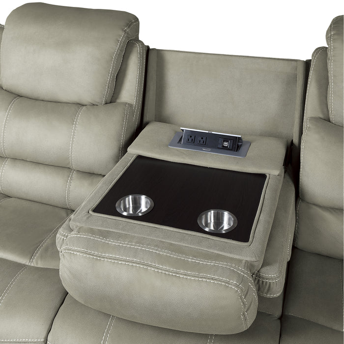 Shola Double Reclining Sofa with Center Drop-Down Cup Holders, Receptacles and USB Ports