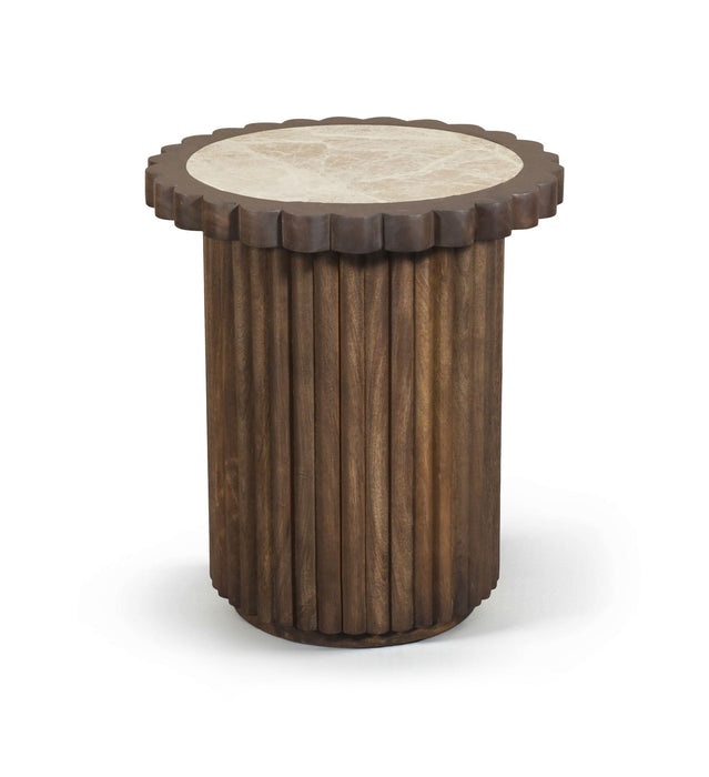 Elvira Genuine Marble And Mango Wood End Table