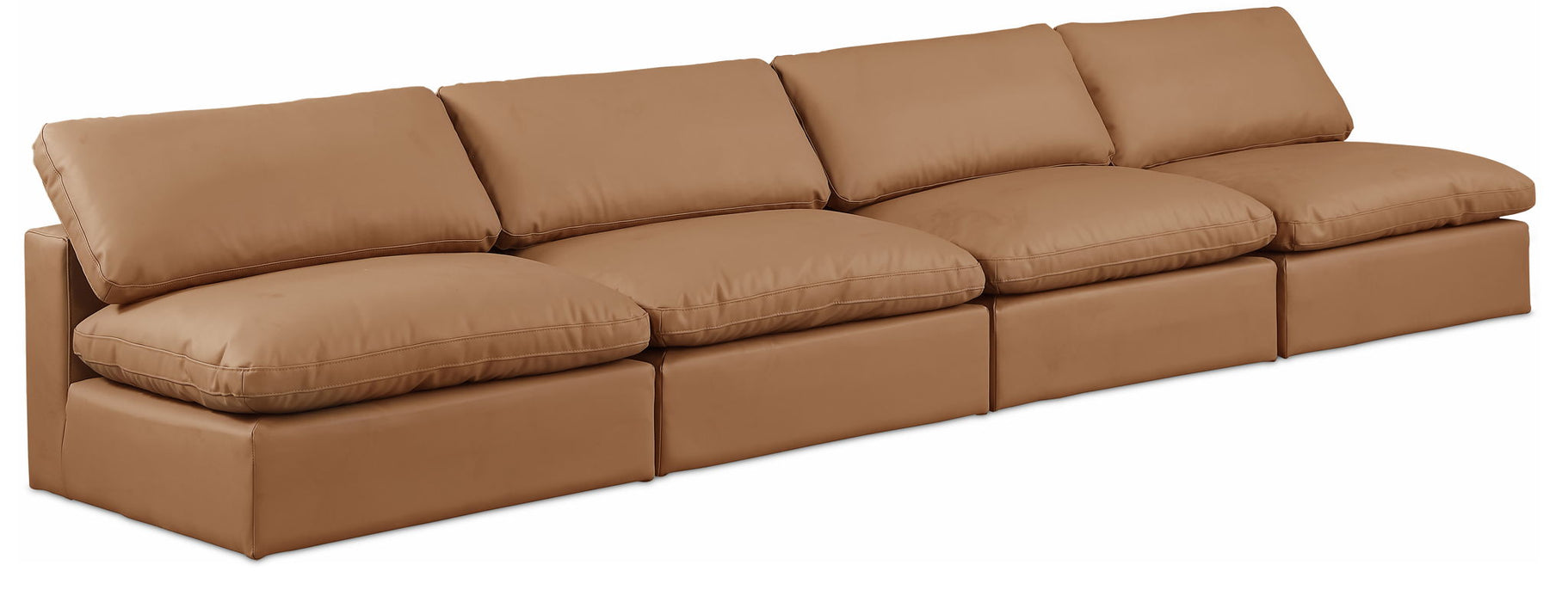 Sofá modular sin brazos tapizado de cuero vegano Comfy de 156" de 4 piezas