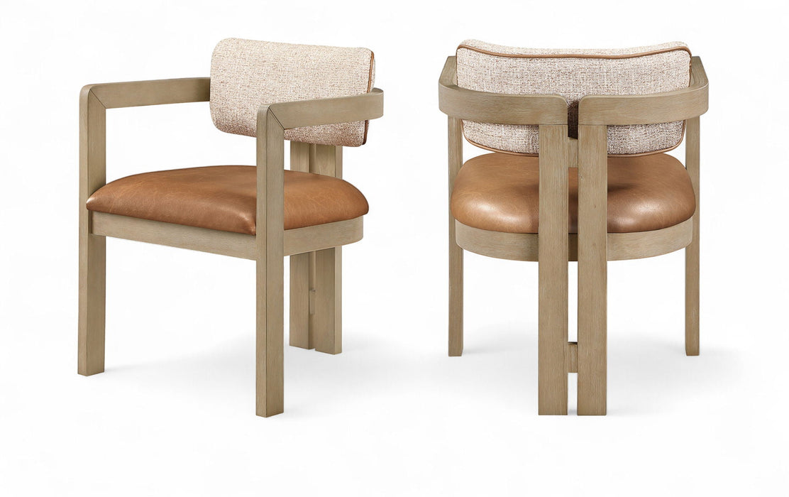 Ravina Vegan Leather And Linen Textured Fabric Upholstered Dining Chair