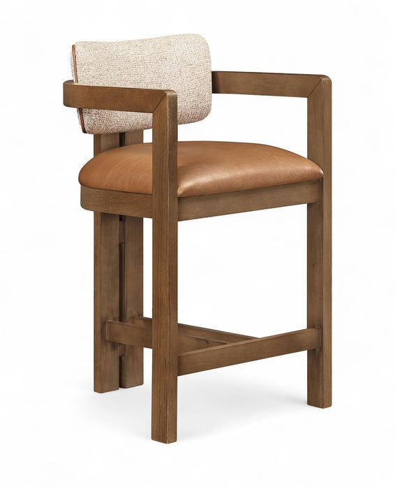 Ravina Vegan Leather And Linen Textured Fabric Upholstered Counter Stool