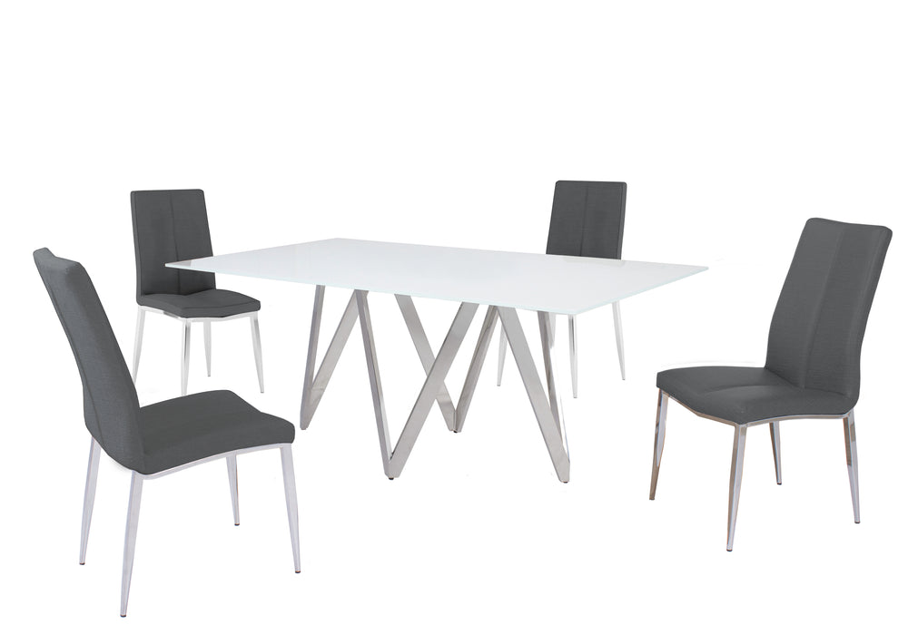 Modern Dining Set w/ White Glass Table & 4 Chairs ABIGAIL-5PC-ASH