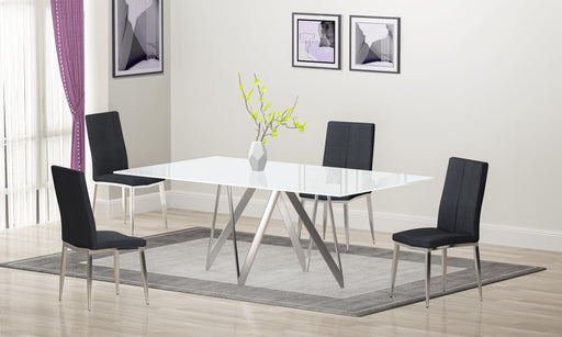 Modern Dining Set w/ White Glass Table & 4 Chairs ABIGAIL-5PC-ASH