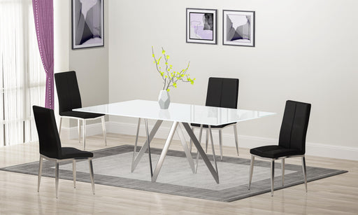 Modern Dining Set w/ White Glass Table & 4 Chairs ABIGAIL-5PC-BLK