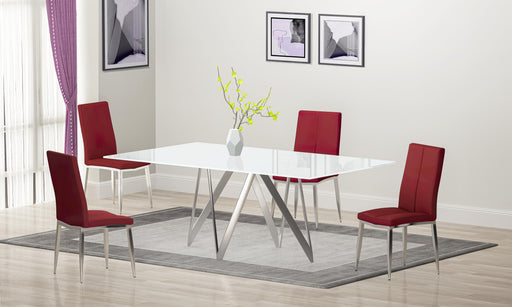 Modern Dining Set w/ White Glass Table & 4 Chairs ABIGAIL-5PC-RED