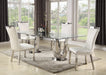 Contemporary Dining Set w/ Rectangular Glass Table & 4 White Chairs ADELLE-5PC