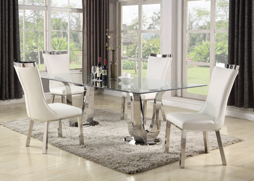 Contemporary Dining Set w/ Rectangular Glass Table & 4 White Chairs ADELLE-5PC