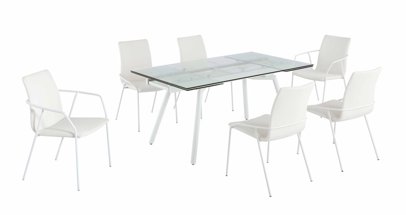 Contemporary Dining Set with Extendable Glass Table with 4 Side Chairs and 2 Arm Chairs ALICIA-7PC